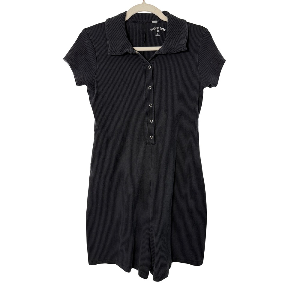 Year of Ours Romper Women S Black Excellent Ribbed Polo Maternity Short Sleeve